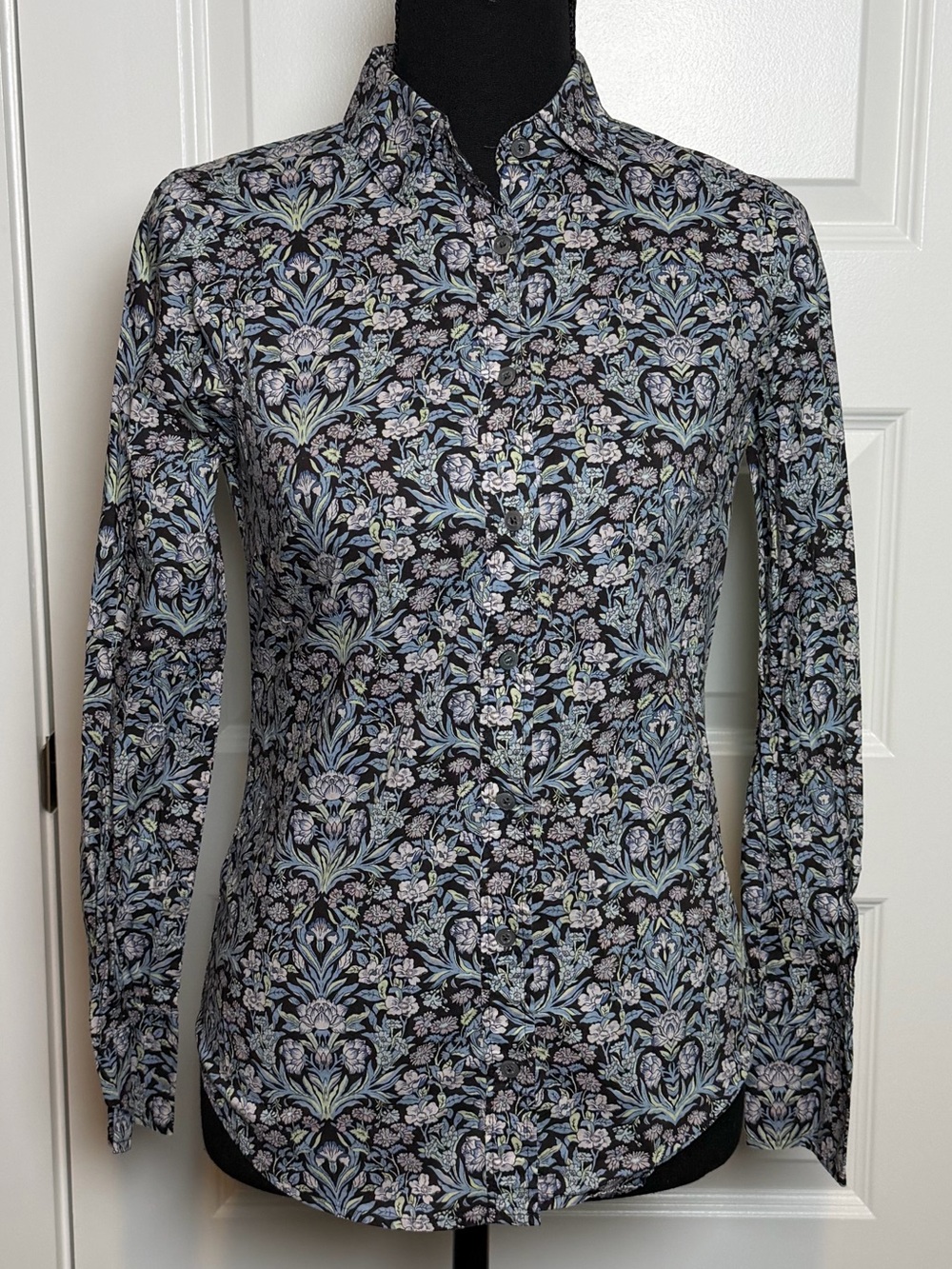 J.Crew Liberty Sea Grass Floral Perfect Shirt Black Multi Size 00